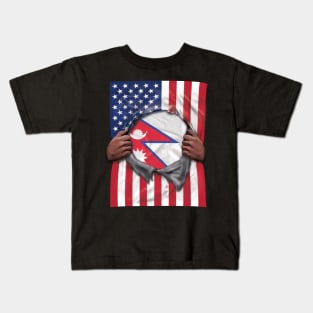 Nepal Flag American Flag Ripped - Gift for Nepalese From Nepal Kids T-Shirt